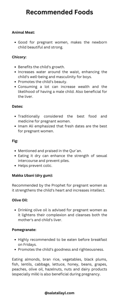 Recommended foods in pregnancy